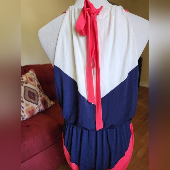 Vince Camuto White and Blue Sleeveless Halter Sundress - Picture 3 of 6